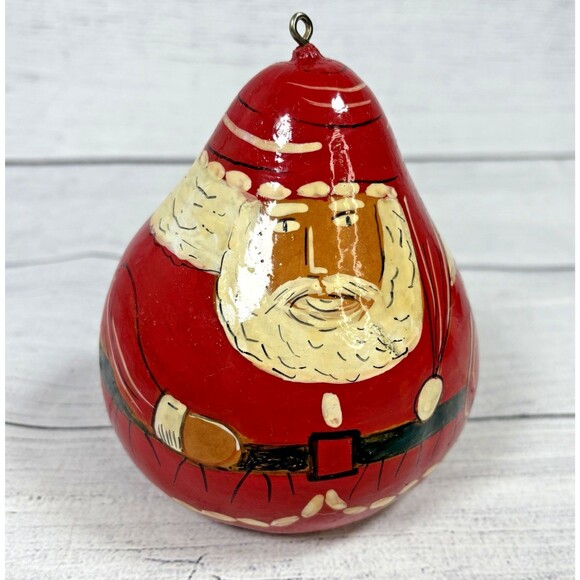 Santa Gourd Christmas Ornament 5” Red Hand Painted Toy Sack Argentina - Picture 1 of 5